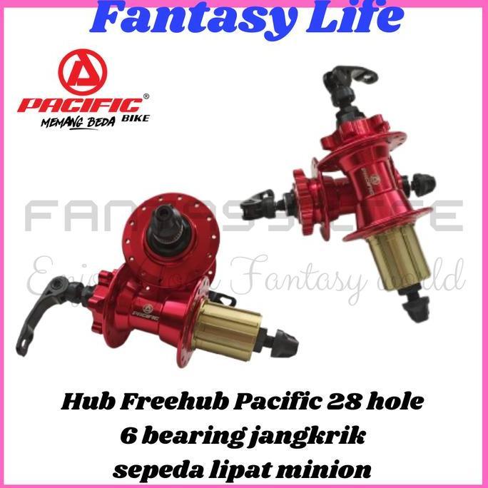 Fantasy Hub freehub PACIFIC model cassate 28 hole jangkrik depan 2 bearing belakang 4 bearing sepeda