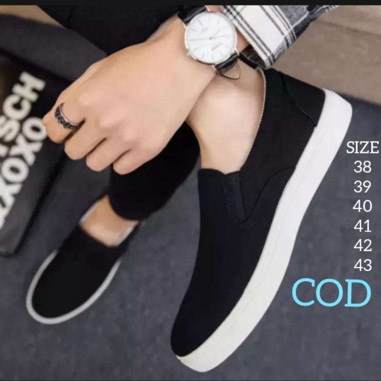 OFFICIAL Spatu Pria Terbaru sepatu Slip on hitam polos spatu sneakers cowok murah spatu tanpa tali c
