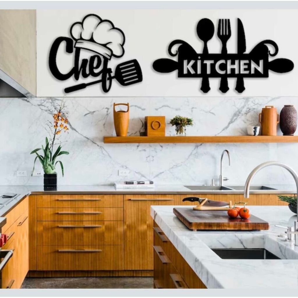 3D Hiasan Dapur Tulisan Chef Dan Kitchen/ Hiasan Rumah/Dekorasi Rumah/ Dekorasi Dinding /Hiasan Dind
