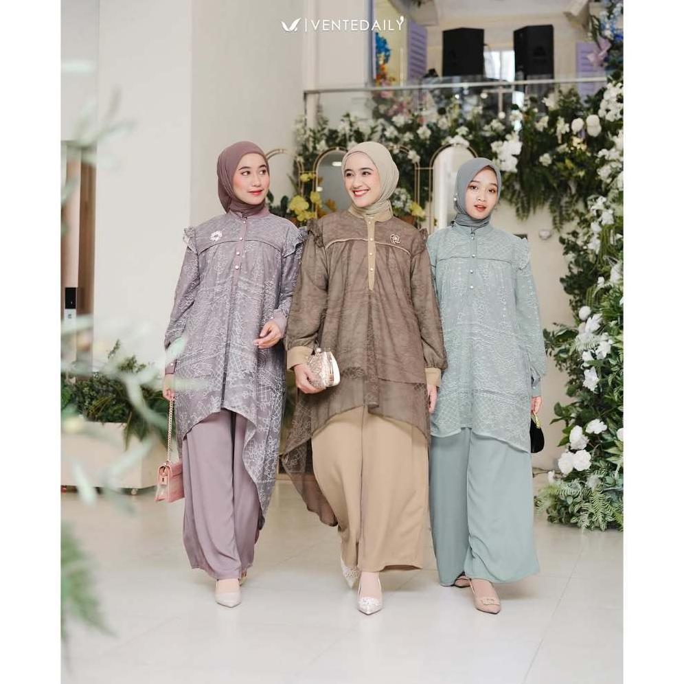 HOT DEALS KAIA ONESET SETELAN ATASAN TUNIK BRUKAT & CELANA KONDANGAN ELEGAN