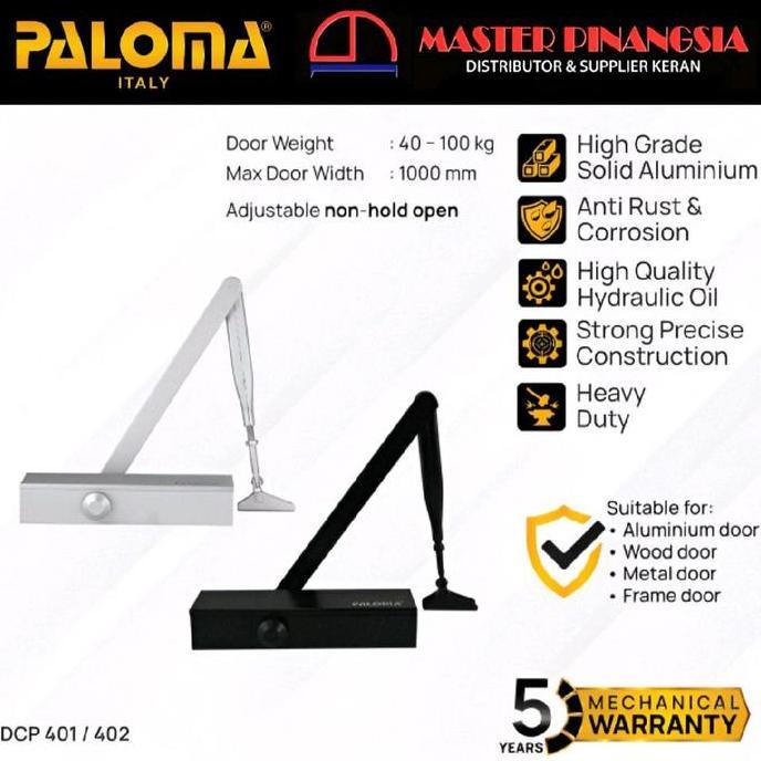 NEW PALOMA Door Closer Penahan Penutup Pintu Rumah Otomatis Non Hold Open Hydraulic Hidrolik Silver 