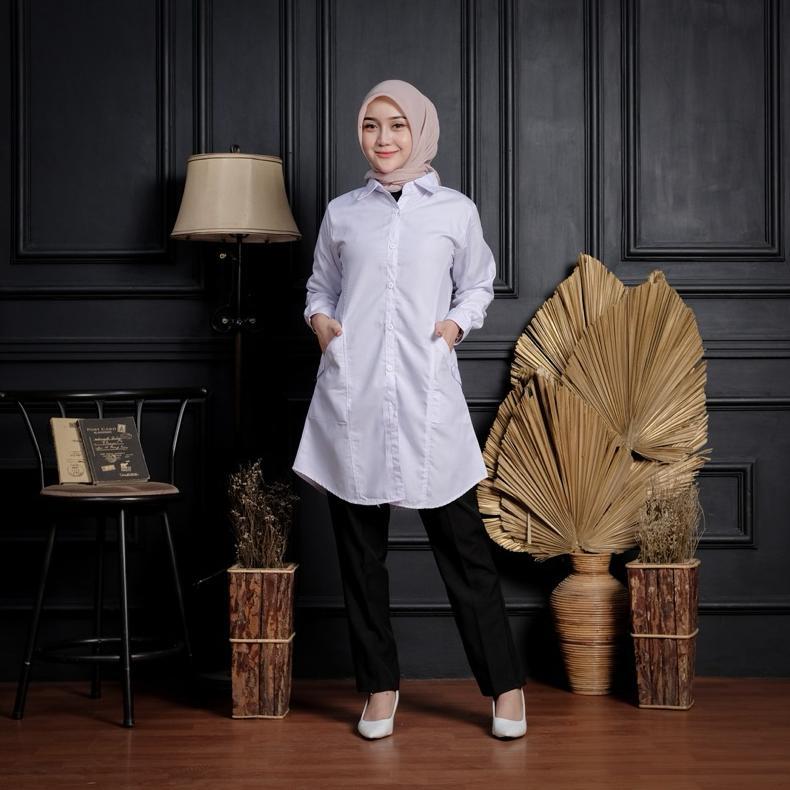 New Deals Kemeja Putih/Kemeja Kantor/Tunik Polos Putih/Baju Ppl/Baju Pns/Jubii.Id