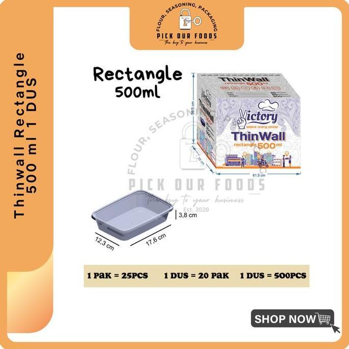 Thinwall Rectangle 500 Ml 1 Dus | Thinwall Persegi Panjang 500Ml