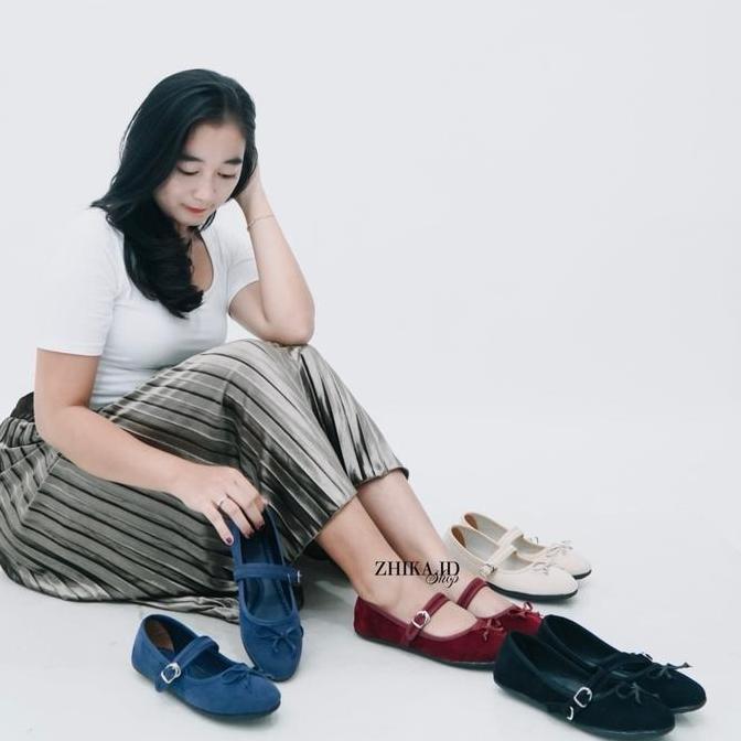DF133 - Sepatu Flatshoes Wanita Tali Pita Mary Janes Perempuan Kerja Pesta Sneakers
