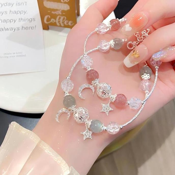 QANTASH Manis bintang bulan gelang Fashion stroberi Crystal batu bulan aksesoris gelang Bracelet
