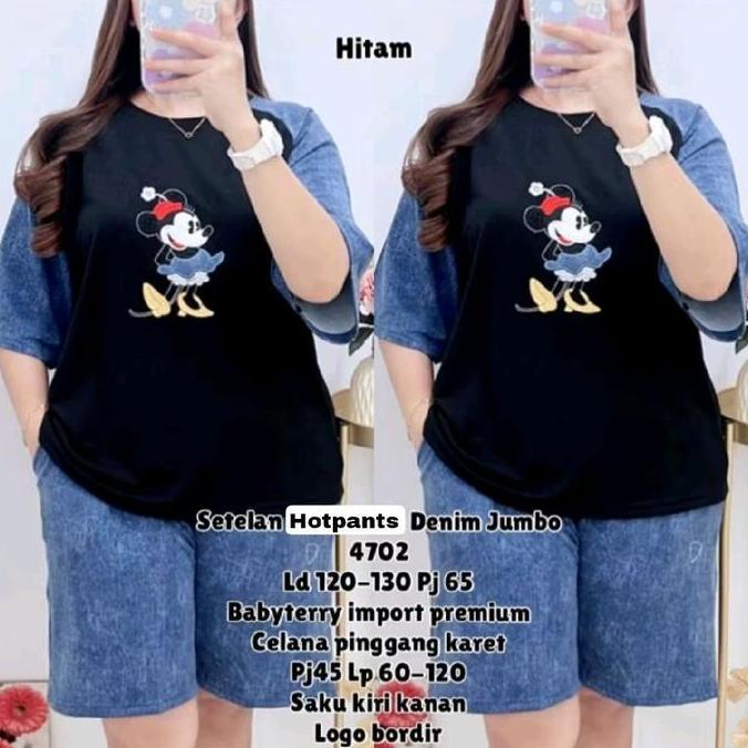 DA53 >> Set Wanita Jumbo Ld120-130 HITAM PITA BORDIR BABYTERRY IMPORT