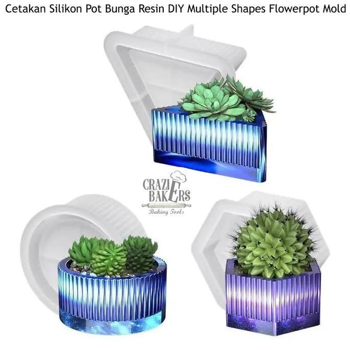 Cetakan Silikon Pot Bunga Resin Diy Multiple Shapes Flowerpot Mold
