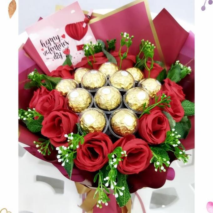 Buket bunga coklat Ferrero Rocher / Bouquet Ferrero Rocher Merah BS