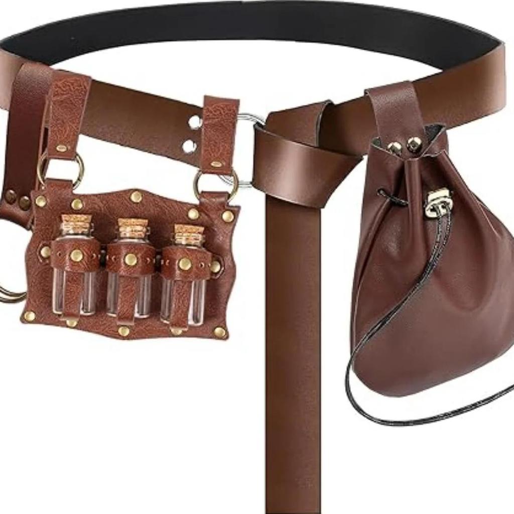Renaissance Costume Accessories Belt Pouch Potion Bottles Leather Holder Medieval Festival Halloween
