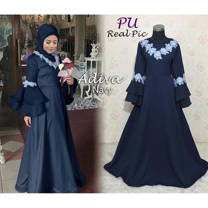 5855 GAMIS BIRU DONGKER NAVY WANITA DRESS PESTA FASHION MUSLIMAH 5854