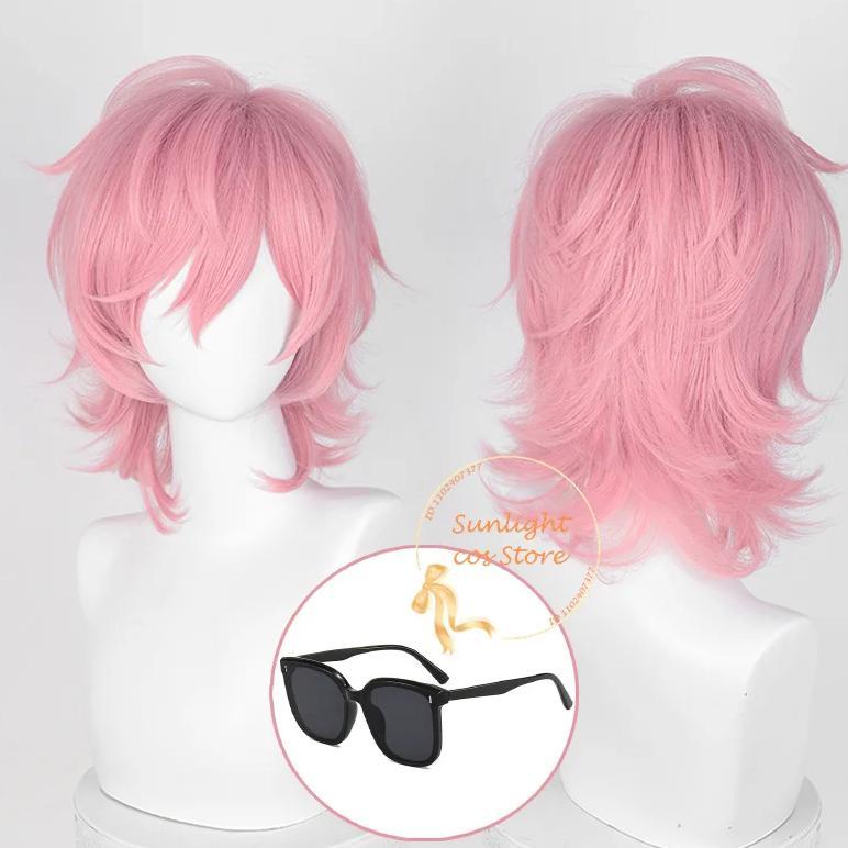 Anime Ayato Yuri Cosplay Wig 36cm Short Pink Cruly Wigs Heat Resistant Synthetic Hair Halloween + Wi