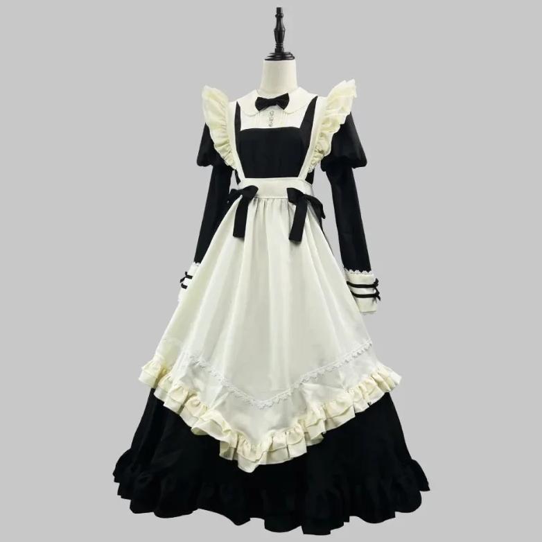 New Plus Size S-5XL Lolita Black Long-sleeved Maid Dress Cosplay Costume Girl Woman Anime  Maid Suit