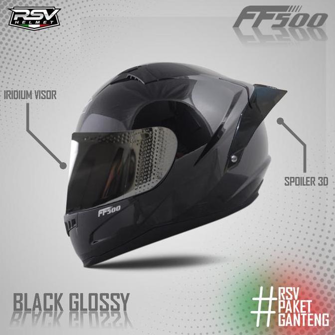 Helm Full Face - RSV FF500 BLACK GLOSSY - Paket Ganteng - RSV Helmet