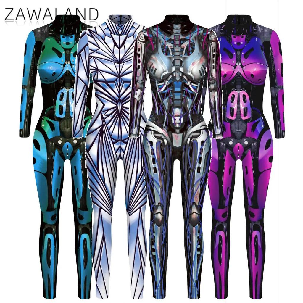 Zawaland Robot Punk Jumpsuit Catsuit Sexy Adult 3D Digital Printing Cosplay Costumes Zentai Hallowee