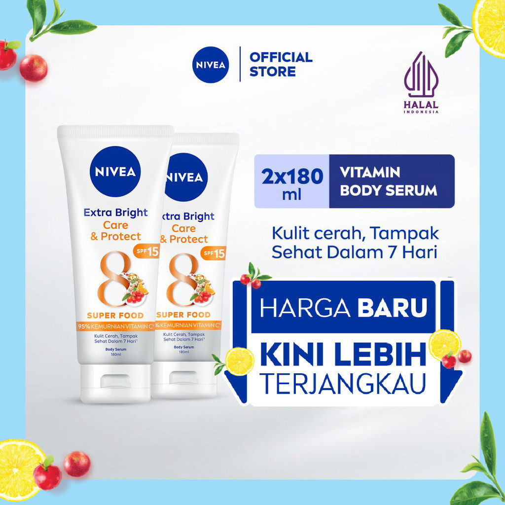 (PAKET HEMAT ISI 2) NIVEA Body Serum Extra Bright Care & Protect SPF 15 180ml - Hand body serum loti