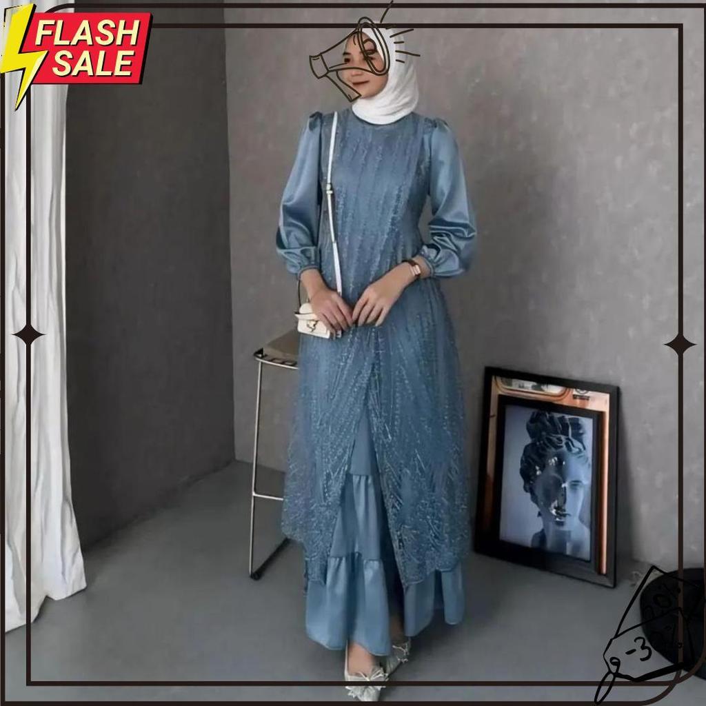 Malavia Maxi Dress Wanita Dewasa Bahan Velvet Mix Burkat  Elegant Kekinian Dress Pesta 6.6