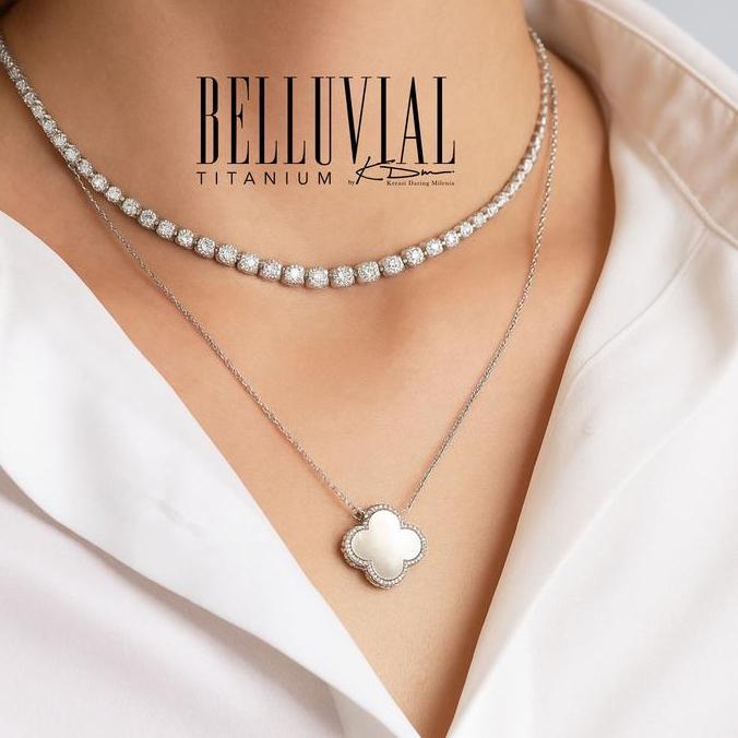 Kalung Titanium - Belluvial titanium - Kalung - Necklace - Kalung Leher Clover - Tidak Berkarat - Ti