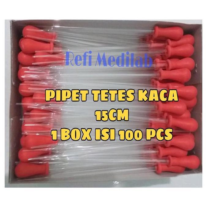 pipet tetes kaca 15cm karet merah isi 100pcs/box