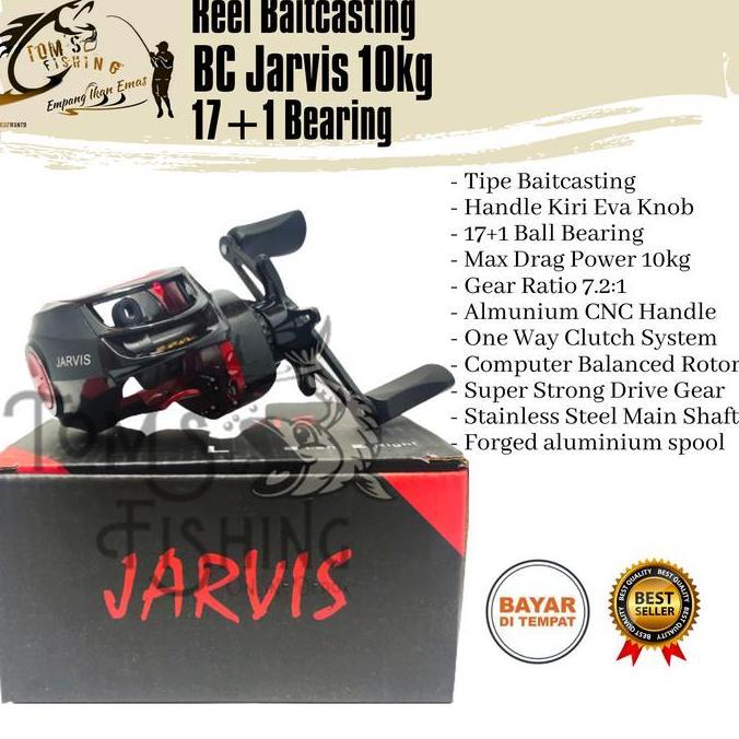 TERBARU - Reel Pancing BC Baitcasting Jarvis 7.2:1 Handle Kiri (17+1 Bearing) 10kg Power Murah - Tom