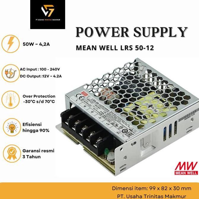 Power Supply Adaptor Switching Mean Well LRS 50-12 -  50W 12V 4.2A Trafo Adapter Travo Jaring Power 