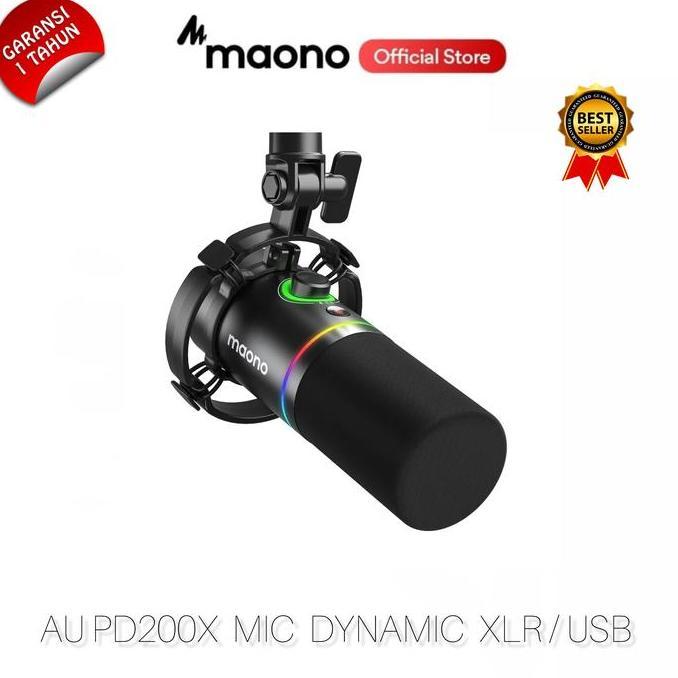 HARGA DISC - MAONO PD200X RGB Dynamic Microphone USB XLR Dual Mode Mikrofon Gaming Podcast Live Stre
