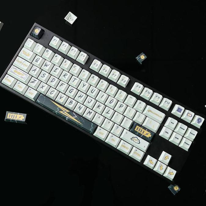 TERMURAH - Keycaps Cherry Profile PBT Dyesub Lightning Black White