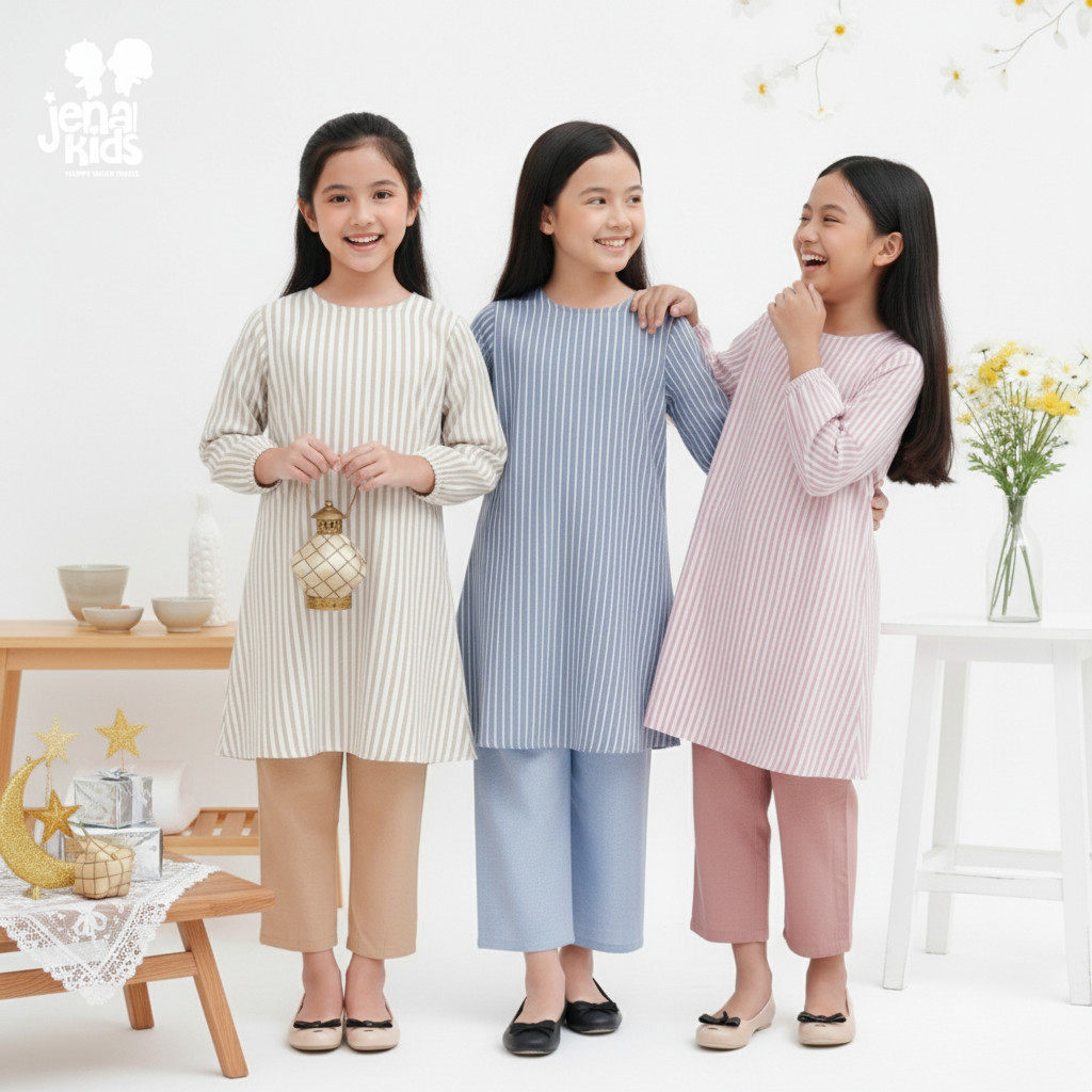 JENAKA KIDS - ADISA One Set Anak Tunik Salur + Baggy Pants Premium Cocok untuk Hari Raya dan Acara K