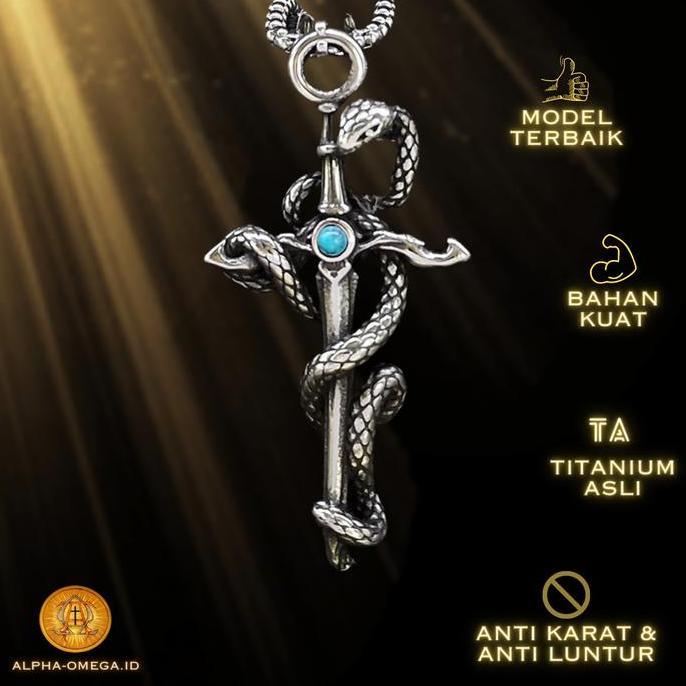 Kalung Salib Pria Liontin Pedang dan Ular Titanium Anti Karat Kalung Salib Keren Laki-Laki Kristen K