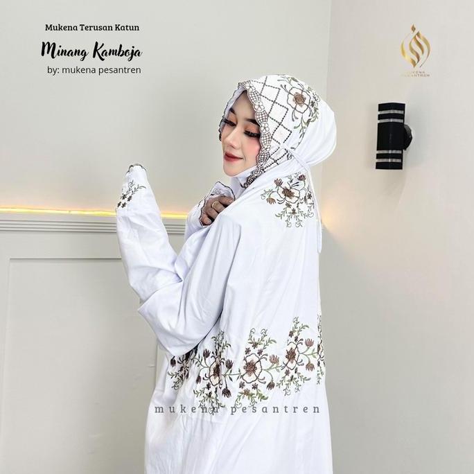 Disiniaja- Mukena Terusan Bordir Bunga Kamboja Mukena Dewasa Muslim Wanita Mukenah Putih Mukena  Put