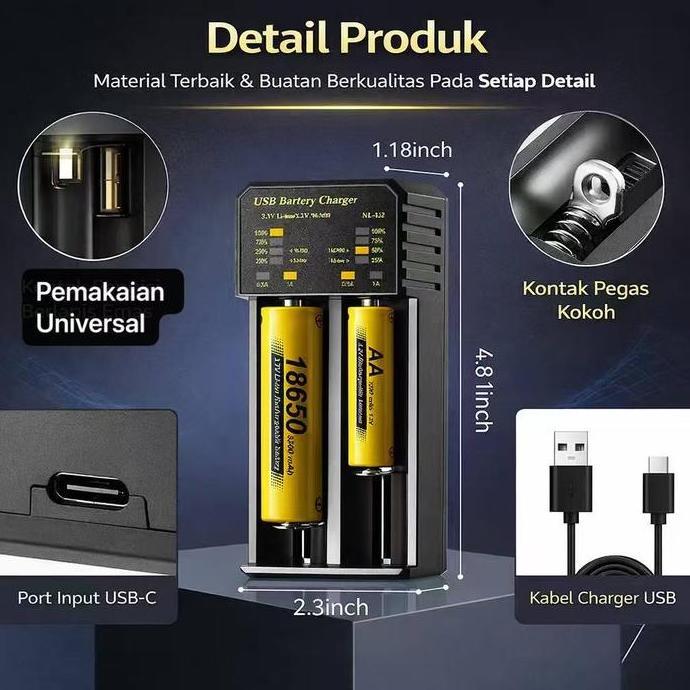VERBENA CHB-015 Cas Batre AA AAA Smart Battery Charger 2 Slot Cas Baterai AA AAA Batre 18650 Aman & 
