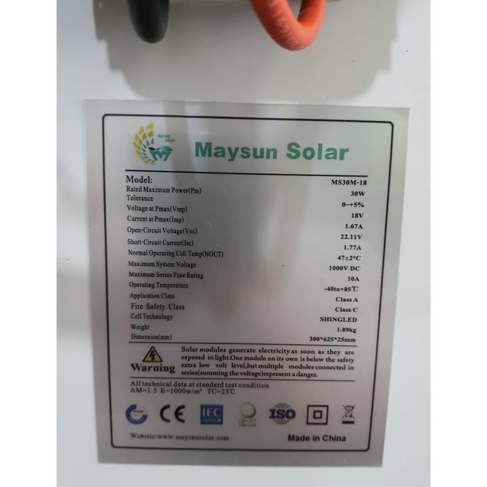 Solar Panel merk : Maysun type Shingled 30 WP