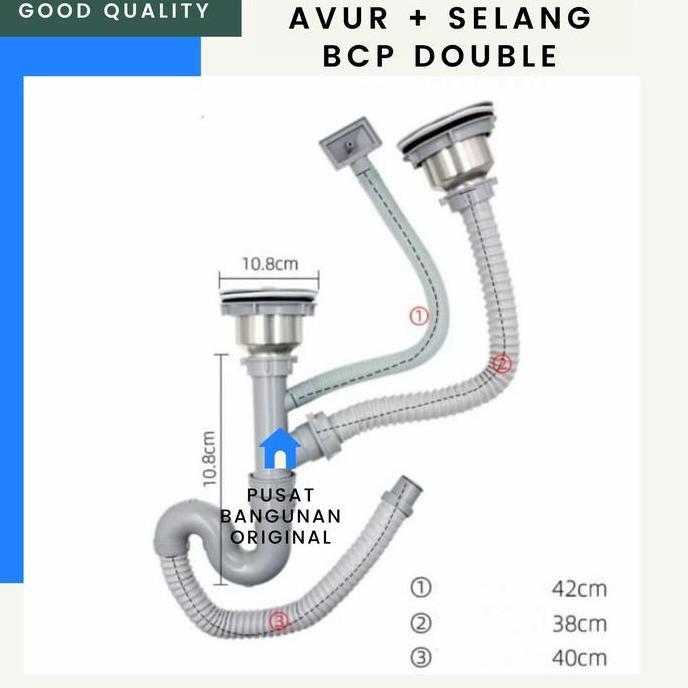 Washyt- Afur Selang Pembuangan Bak Cuci Piring Kitchen Sink Wastafel 2 Lubang