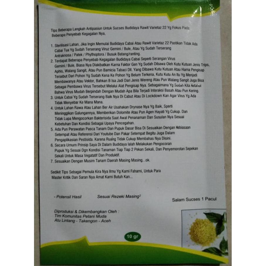 Grdwix- Benih Cabe Rawit Varietaz 22 Kemasan 10 Gram - Bibit Cabe Rawit Ijo Varietas 22 - Cabai Ijo 