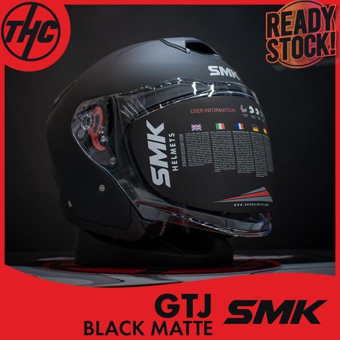 TERBARU - HELM SMK GTJ BLACK MATTE HALF FACE HELMET SMK