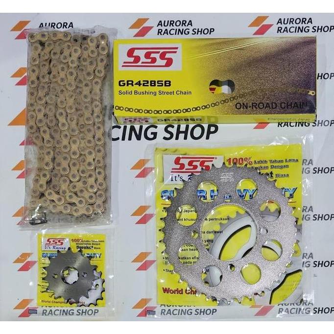 Gear Set Sss 428 Yamaha Rx King & Rantai Sss 428 Sb Gold Original @