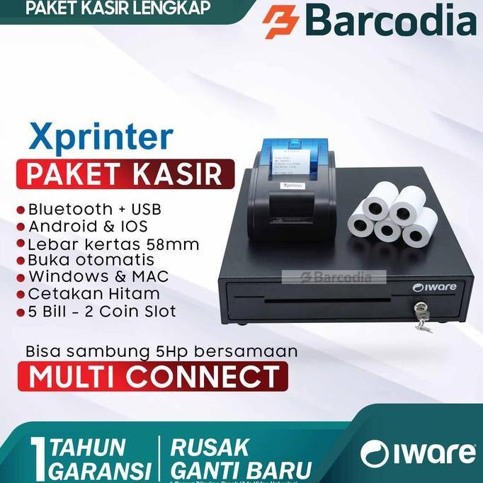 Paket Kasir Printer Bluetooth 58Mm - Printer, Cash Drawer, Kertas