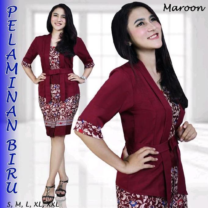 BL124 - Setelan Kebaya Modern Kutubaru Pendek Set Rok Span Batik Baju Kondangan Dan Wisuda Dress Kat