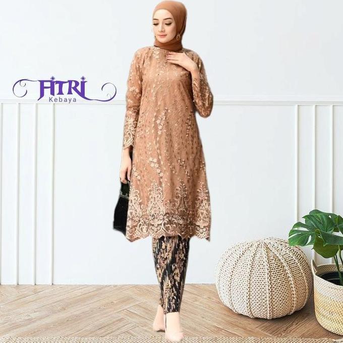 BL139 }} Setelan Kebaya Tunik Brokat Tile Bordir Mutiara Baju kurung melayu 2025 Wanita Kondangan Wi