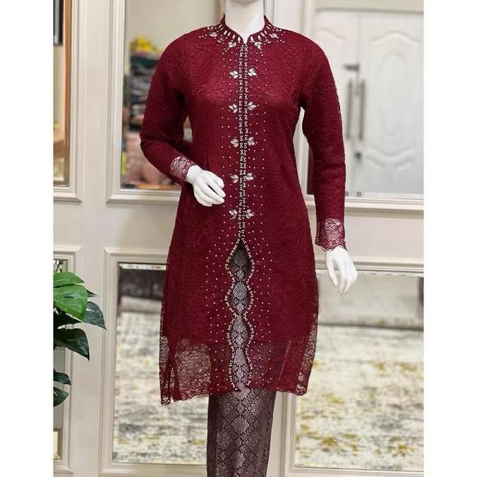 MD47 >> [Real Pick] Setelan Kebaya Brokat Payet ZikZak Dengan Rok Songket Lilit Baju Seragam Pesta K