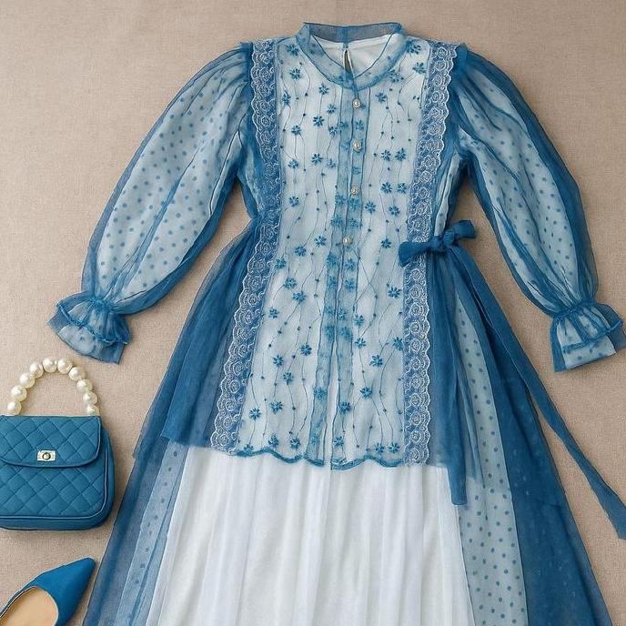 Termurah / Hot Sale Baju Anak Remaja Safa Kids Set Gamis Dan Outer Brokat Tile Anak Lebaran Model Te