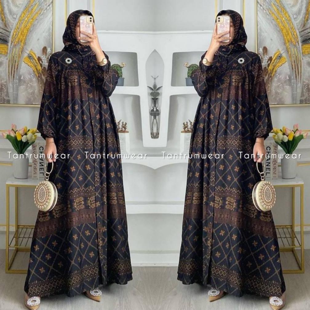 ht-12 Gamis rayon premium super motif etnik jumbo - Gamis dres kekinian - Gamis home dres Viral