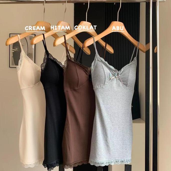 TERLARIS LNR Midi Dress Dewasa dengan Pad Bra Cup Busa Ditambah Renda dan Pita Import Piyama Daster 