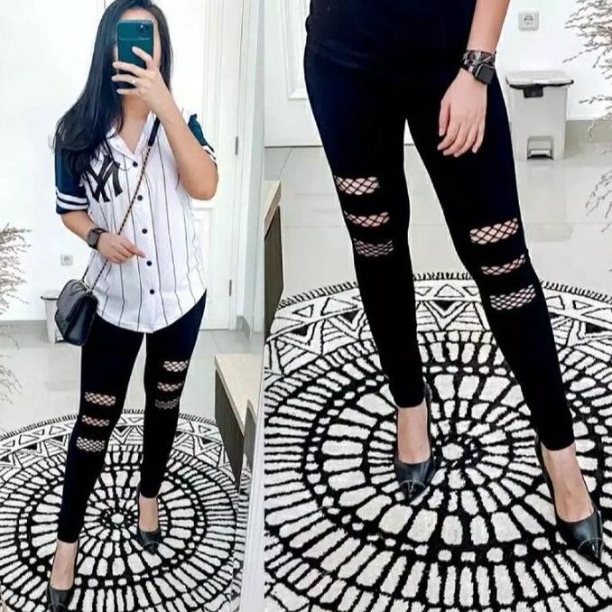 Wmn- Legging Import Sobek Jala / Legging Import Wanita Melar Panjang