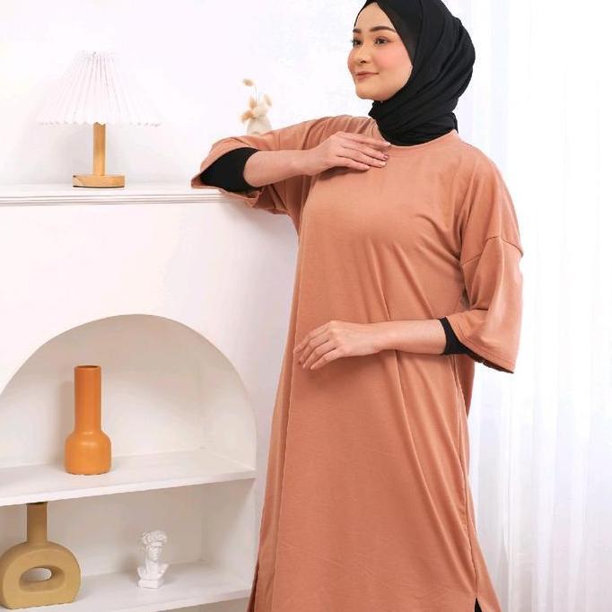 Promo Midi Dress Basic Busui Friendly Oversize Kaos Jumbo Long Tunik Tshirt Dress Polos Cod