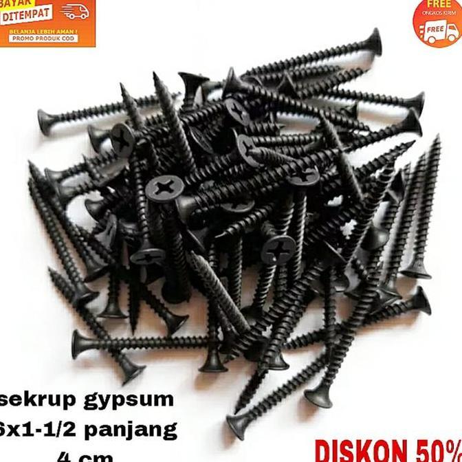 400Pcs Skrup Gypsum Panjang 4Cm Sekrup Gipsum 6X1 1/2" Sekrup Hitam 6 X1 1/2" 4 Cm 400Pcs Baut Sekru