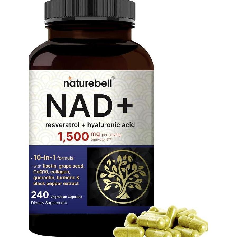 NatureBell NAD+ with Resveratrol Plus Hyaluronic Acid, Quercetin, Fisetin, Collagen, Nicotinamide (N