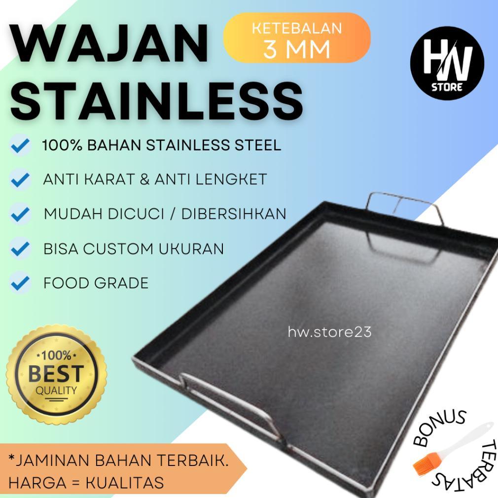 [STAINLESS 3MM] WAJAN ROTI BAKAR / WAJAN BURGER STAINLESS / WAJAN KEBAB / WAJAN ANTI LENGKET / WAJAN