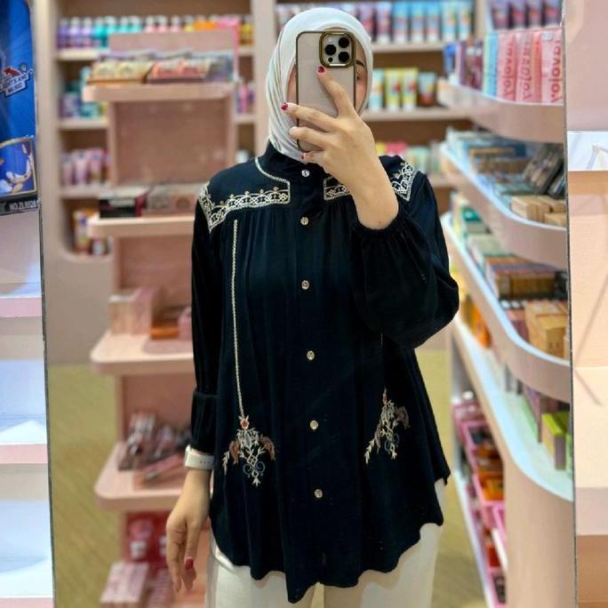 Iyakirim- Kemeja Naora Motif Bordil Bahan Rayon Twill Premium Atasan Wanita