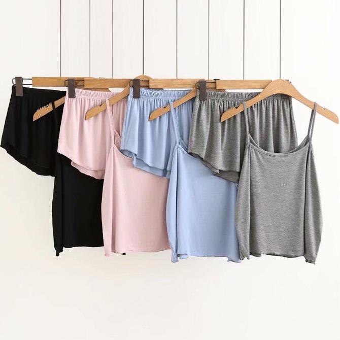 TERLARIS MS Baju tidur wanita set tanktop hotpants setelan piyama jumbo big size kamisol tengtop mod