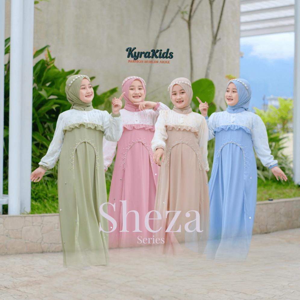 Sheza Series | Gamis Anak Prempuan Syari 4-12 Tahun set Pashmina Instan Bahan Babydoll Armany Mix Pa